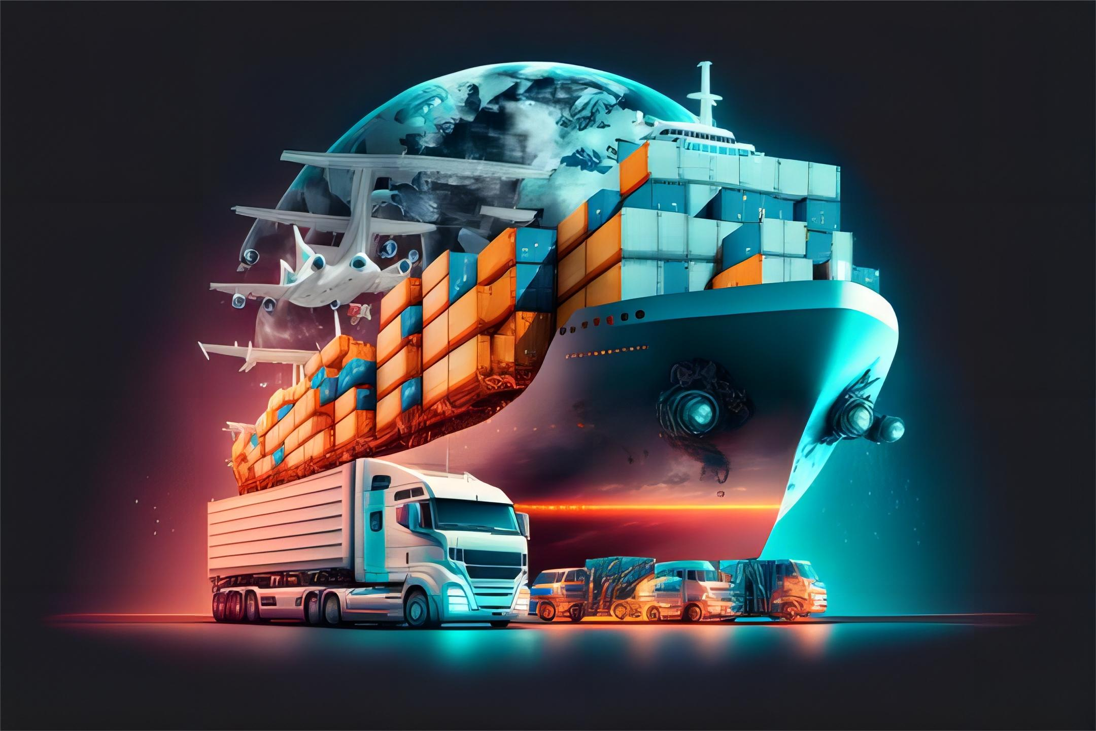 Cargo ship navigating through a busy port with redundant shipping routes mapped out.